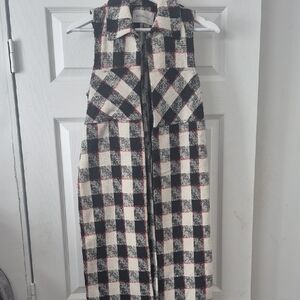 BCBG Generation Plaid Tweed Long Vest | Sleeveless Layering Piece | Size S